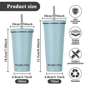 Vaso Térmico de Acero Inoxidable de Doble Pared con Aislamiento al Vacío de 500ml y 750ml con Tapa para Pajita, Forma Redonda, para el Regreso a Clases - Product Image 4