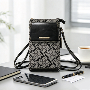 Women Lightweight Mini Cell <b>Phone</b> Shoulder Bag Vintage Geometric Print Fabric Faux Leather Splicing Crossbody <b>Purse</b> - Product Image 1