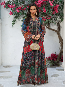 Abaya longue de luxe personnalisée pour <span class=keywords><strong>femme</strong></span> 2026, motif ethnique complexe, robe décontractée en polyester transparent pour l'Aïd, taille unique - Product Image 5