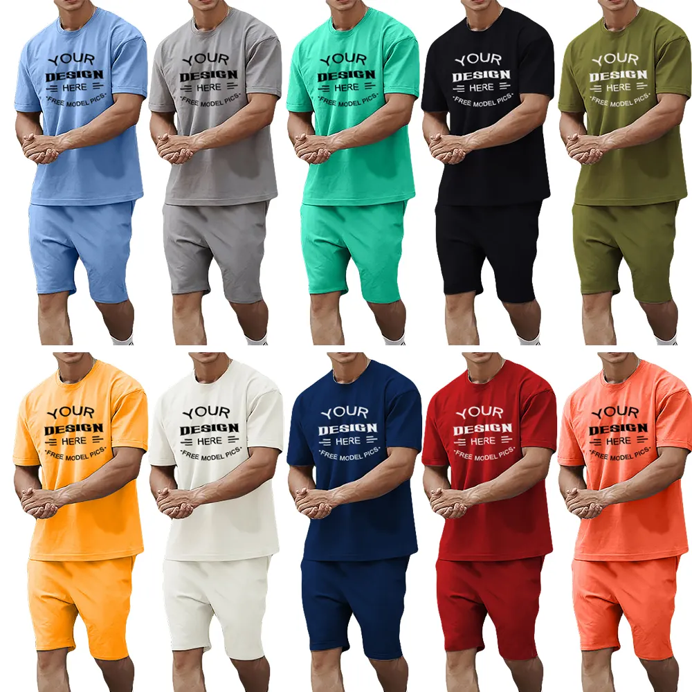 Summer New Men Casual Shorts Sets Short Sleeve T Shirt +Shorts Solid Male Tracksuit Set Men's Brand Clothing 2 Pieces Sets