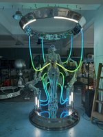 Instalación de Arte Cinético de Chica Cibernética, Obra de Arte Futurista de Fibra de Vidrio con Iluminación RGB para Decoración de Eventos en el Lobby de un Hotel o Casino