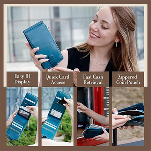 Portefeuille RFID pour femme, grande taille, portefeuille à rabat multi-cartes avec poche zippée, porte-cartes de crédit, pochette pour téléphone avec blocage NFC - Product Image 2