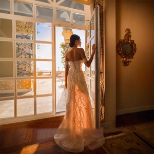 Off Shoulder Mermaid Wedding Dress White Embroidered Lace Sweetheart Neckline Train Gown Elegant Bridal Dress - Product Image 3