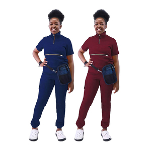 Moda hombres mujeres estiramiento Dental manga corta Hospital Scrubs uniformes conjuntos Unisex Jogging personal Scrubs Tops uniforme - Product Image 2