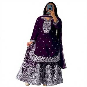 Women's Ethnic Clothing Salwar Kameez Pakistani Indian Wear Modern Gharara Suit Pure Chinnon Silk Quick Dry Wedding Wear - Product Image 1