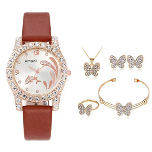 Amadi Montre haut de gamme pour femme Papillon Ensemble cinq pièces Automne Nouveau Décontracté Simple Mode Étudiant Style Exquis Dauphin Quartz - Product Image 6