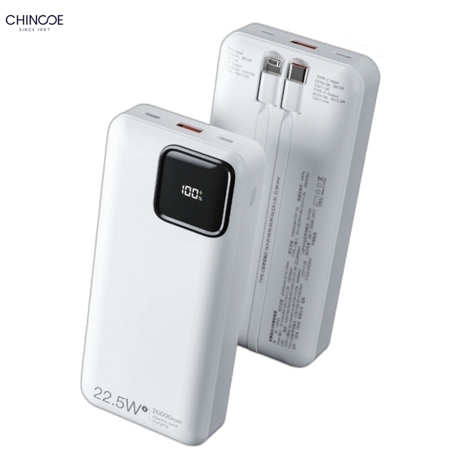 Portable Power Bank 10000mAh with Cables Fast Charger LED Display Battery Pack Phone Charger Power Bank