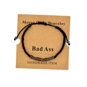 Handmade tôi yêu bạn BFF morse mã hematite & hạt gỗ bện điều chỉnh vài Vòng đeo tay - Product Image 5