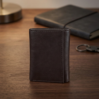 Dompet Lipat Kulit Asli RFID untuk Pria, Grosir 8064, Terima Logo Kustom, Model Slim dengan Kancing, Tempat Kartu Pria
