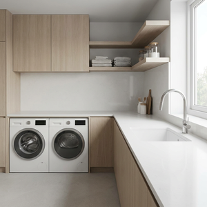 Armoire de buanderie intégrée de luxe Pavone, armoire moderne minimaliste sur mesure pour lave-linge et sèche-linge - Product Image 5