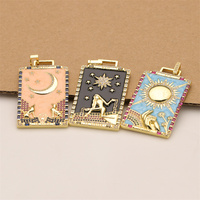 18K asli lapis emas kartu Tarot Enamel liontin Mega fokus Aksesori kalung gelang DIY dengan zirkon