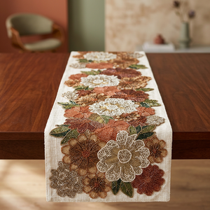 Embroidered Floral Table <b>Runner</b> Cotton Rustic Home Decor Beaded Pattern <b>Washable</b> - Product Image 3