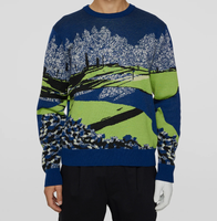 Pull Jacquard Homme 100% Coton Motif Paysage Tricoté Automne Hiver Décontracté Personnalisable Logo Vente en Gros Usine OEM