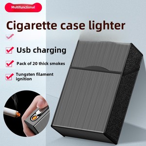 Vente en gros Stock UE Pack de 20 étuis à cigarettes avec briquet métallique rechargeable <span class=keywords><strong>personnalisable</strong></span> qui brille dans le noir Boîte à cigarettes pour hommes - Product Image 3