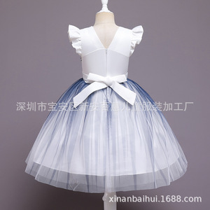 Vestido de tul bordado para niños, cuello en V, corte en A, vestido de niña de las flores azul oscuro, hecho a medida para niños - Product Image 5