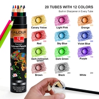 Coffret de 12 crayons de couleur KALOUR dans un cylindre en papier, avec 240 crayons de couleur de qualité supérieure, taille-crayon, stylo et estompeur sans couleur.