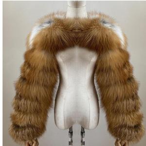 BEIZIRU Manteau en fourrure véritable pour femme, <span class=keywords><strong>renard</strong></span> <span class=keywords><strong>argenté</strong></span> et <span class=keywords><strong>renard</strong></span> roux, deux manches, longueur 60 cm, style nude - Product Image 1