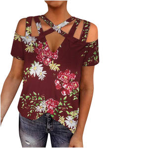 เสื้อเบลาส์แขนสั้นมีสายไขว้สีดำเข้ารูปสำหรับผู้หญิงเสื้อยืดโชว์เรือนร่างเด็กผู้หญิงสุดฮอต - Product Image 4