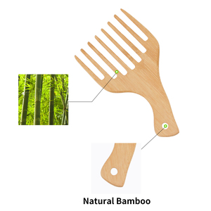 Peigne <span class=keywords><strong>afro</strong></span> à dents larges en bambou naturel avec étiquette personnalisée, peigne en bois professionnel à manche incurvé pour les soins capillaires des hommes, utilisation à domicile - Product Image 4
