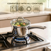 Casserole en acier inoxydable de 3 QT avec couvercle en verre |   Mini-casserole chauffe-lait/beurre non revêtue, compatible induction, gaz, électrique et lave-vaisselle