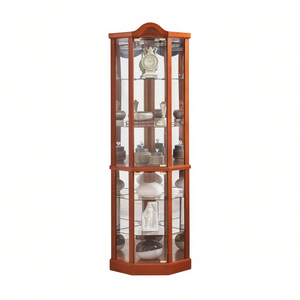 Vetrina angolare classica in legno di ciliegio con ripiani regolabili e ante in vetro per arredamento domestico - Product Image 1