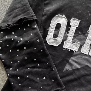 Camiseta de Manga Larga de Algodón 100% con Logotipo Bordado Personalizado, Doble Capa, Corte Holgado, Estampado Desgastado con Pedrería - Product Image 2