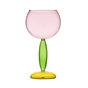 Hand Made Art Deco Colored Glassware Glass Goblet Champagne Coupe Colorful Glass Tea Cup for Drinking