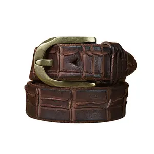Solid Brass Buckle 5mm Thickness Retro Fashion Custom 100% Cowhide Luxury Leather Belt for Men Trousers