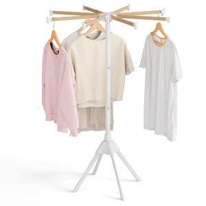 Octopus Folding Bamboo Cloth Drying Rods Floor <b>Standing</b> Clothes Drying Rack Tripod Wooden <b>Laundry</b> Hanger - Product Image 1