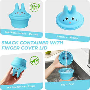 Tazón Redondo Plegable de Silicona con Orejas de Conejo y Tapa para Dedos, Libre de BPA, Recipientes Reutilizables para Comer sin Desorden - Product Image 5