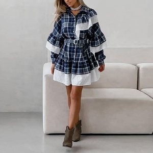 Tùy Chỉnh Vá Làm Việc Áo Thiết Kế Cổ Áo Đồng Bằng Saree Nặng Womens Màu Sắc Chính Thức Cuộc Đụng Độ Không Thường Xuyên Ruffle Sọc Sọc Dài Tay Áo Ăn Mặc - Product Image 1