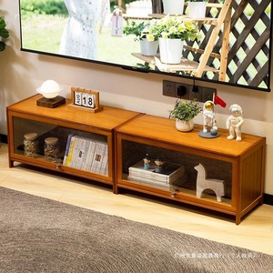 Mueble de TV Moderno de Madera con Puerta de Vidrio y Gabinete de Almacenamiento para Sala de Estar, Uso Doméstico, Diseño de Pie para Apartamentos Pequeños - Product Image 1