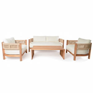 Ensemble de canapé moderne en bois d'acacia et de rotin pour jardin extérieur de luxe Salon de jardin Table et chaises pour villas Hôtels Grandes cours - Product Image 1