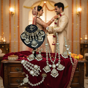 Ethnic Chandrakanta Full Bridal <b>Gold</b>-Plated Rhodium Plated Zircon Kundan Jewelry <b>Set</b> Choker Necklace Wedding Anniversary - Product Image 3