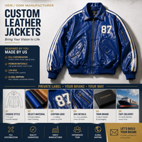 Veste de course en cuir bleu foncé avec logo personnalisé, veste de baseball à rayures blanches pour homme, veste bomber brodée, fabricant OEM ODM