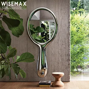 WISEMAX FURNITURE New trend home decor Modern luxury spoon shape silver stainless steel wall mirror for living room