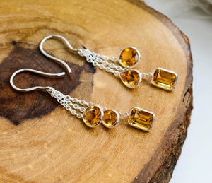 Pendientes de Plata de Ley con Citrino Dorado en Corte Cascada, Diseño Moderno para Mujer - Product Image 4