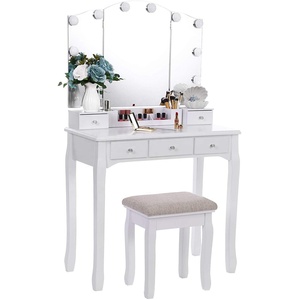 <strong>Black</strong> Dresser Makeup <strong>Vanity</strong> <strong>Table</strong> with Mirror and Chair - Product Image 5