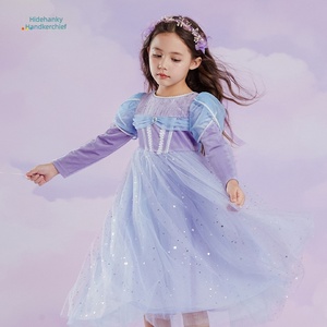 Hidehanky <strong>Kids</strong> Girls Princess <strong>Dress</strong> Purple Velvet Long Sleeve 5 Layers Tulle Star Moon Foil <strong>for</strong> Birthday Party Wholesale Factory - Product Image 1
