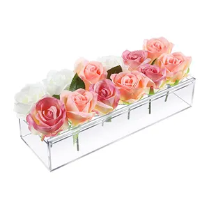 Vase en acrylique personnalisé pour mariage, boîte à fleurs en acrylique, rectangulaire, décoration de la maison, vase de centre de table transparent