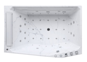 Bañera Acrílica Moderna Independiente para Adultos con Patrón de Mármol, Bañera de Hidromasaje Interior con Ducha, Jacuzzi, Sauna - Product Image 3