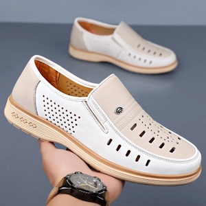 Men's Non-Slip Professional <b>Work</b> <b>Shoes</b> Slip-On Closure Genuine Leather Upper Dressy Office Career <b>Shoes</b> Waterproof Hollow Rubber - Product Image 3