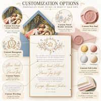 Suite d'invitations de mariage personnalisées bleues à motifs floraux avec dorure à chaud, impression typographique, sceau de cire et carte RSVP – Fabricant, Vente en gros