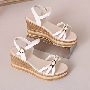 Sandales <span class=keywords><strong>compensées</strong></span> en lin à bout ouvert pour femmes, vente en gros d'usine - Chaussures plateforme <span class=keywords><strong>espadrilles</strong></span> à bride cheville pour l'été - Product Image 6