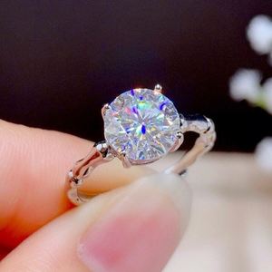 Anillo de Diamante Moissanita Brillante, Anillo Abierto de Plata con Microincrustaciones de Circonio, Anillo de Boda Ajustable para Mujer - Product Image 3
