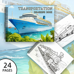 Libro <span class=keywords><strong>da</strong></span> <span class=keywords><strong>colorare</strong></span> sul trasporto con 24 pagine a caratteri <span class=keywords><strong>grandi</strong></span>, con auto, camion, treni, barche, aerei, per bambini e principianti, con spirale in carta - Product Image 1