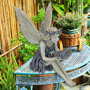 Fournisseur direct usine transfrontalier : Décoration artisanale en résine sur le thème du tournesol, avec ange fée et mangeoire à oiseaux en forme de bouquet - Product Image 2