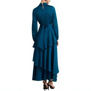 Nuevo Vestido Largo de Satén con Cuello Alto y Manga Larga, Diseño Elegante y Personalizado, con Volantes en el Bajo, para Eventos Nocturnos - Product Image 3