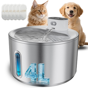 Fontaine à eau sans fil pour chat, plateau en acier inoxydable, 4L, fontaine à eau pour animaux de compagnie avec capteur de mouvement, pompe ultra silencieuse - Product Image 1