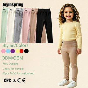 Pantalones de Niña de Cintura Alta, Corte Recto, de Algodón y Poliéster Elástico, Leggings Largos Casuales Multicolores para Otoño, Uso Diario - Product Image 1